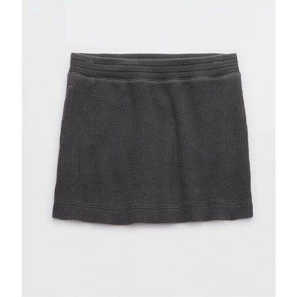 aerie wonder mini skirt smoked gray pull on ribbed knit pockets stretch size XL - Picture 3 of 12